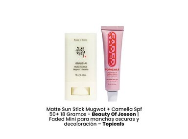 SET BLOQUEADOR FACIAL BEAUTY OF JOSEON MATTE SUN STICK MUGWOT 18 GR + FADED MINI MANCHAS TOPICALS - 4