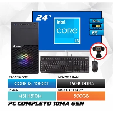 COMPUTADORA INTEL INTEL CORE I3 RAM 16GB PC CORE I3 10100T SSD 500GB MONITOR 24 FHD WEBCAM - 1