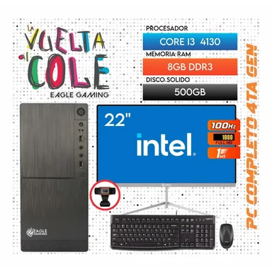 COMPUTADORA INTEL INTEL CORE I3 RAM 8GB PC CORE I3 4130 4TA GEN SSD 500GB MONITOR 22 FHD - 1