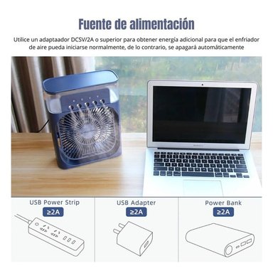 VENTILADOR ENFRIADOR HUMIDIFICADOR 3 EN 1 CON LUZ LED RGB TEMPORIZADOR - 4