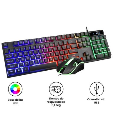 KIT TECLADO Y MOUSE GAMER NEGRO RETROILUMINADO CON LUCES LED RGB - 1