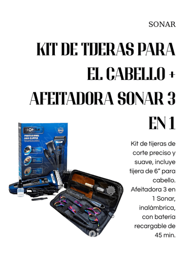 KIT DE TIJERAS PARA EL CABELLO + AFEITADORA SONAR 3 EN 1 - 2