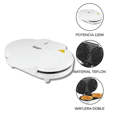 WAFFLERA ELÉCTRICA RAF 1200W DOBLE ANTIADHERENTE PARA 2 WAFFLES SIMULTÁNEOS - 5