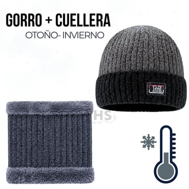 CUELLERA + GORRO GRIS DE TELA Y TEJIDO SUAVE - 1