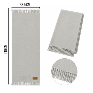 CHALINA BUFANDA GRIS CLARA DE TELA SUAVE CON FLECOS 210 X 68.5 CM - 3