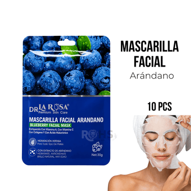 MASCARILLA FACIAL ARÁNDANO DR LA ROSA X10 CON ÁCIDO HIALURÓNICO - 1