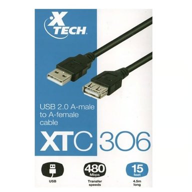 CABLE XTECH USB 4.5M 2.0 MACHO A A HEMBRA A 30 AWG XTC-306 - 4