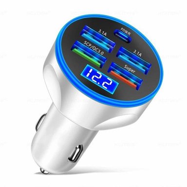 CARGADOR CELULAR 150W BLANCO AUTO 5 PUERTOS USB USB-C - 1
