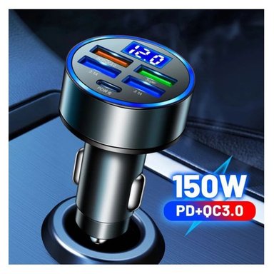 CARGADOR CELULAR 150W BLANCO AUTO 5 PUERTOS USB USB-C - 2