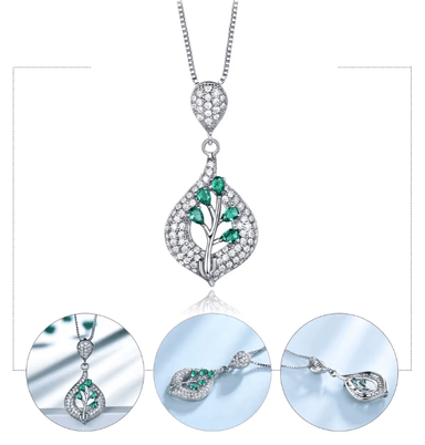 COLLAR HOJA ESMERALDA RELUCIENTE - PLATA 925 - 2