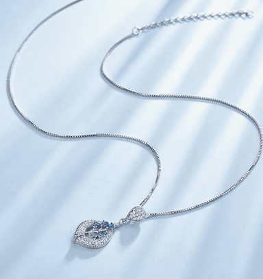 COLLAR HOJA DE CRISTAL AZUL - PLATA 925 - 3