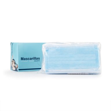 MASCARILLA DE 3 PLIEGUES CELESTE PARA ADULTO CAJA 50 UND - 3