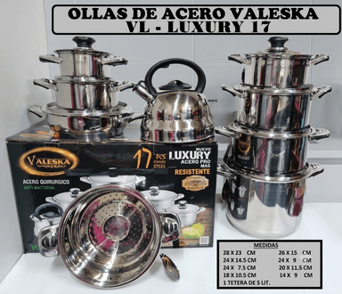 JUEGO DE OLLAS 17 PIEZAS ACERO QUIRÚRGICO VALESKA -TAPAS DE VIDRIO - 1