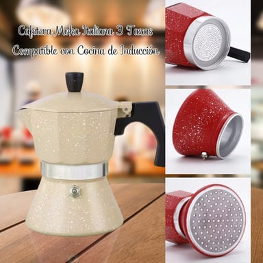CAFETERA MOKA ITALIANA APTO PARA COCINA INDUCCIÓN 3 TAZAS ESPRESSO CREMA - 3