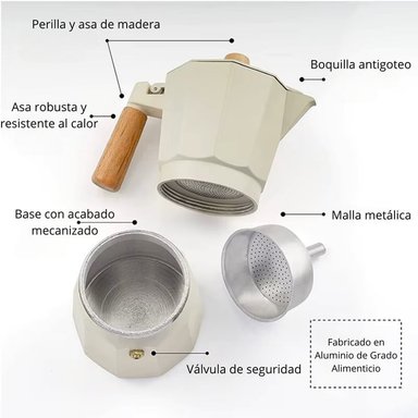 CAFETERA MOKA ITALIANA ELEGANTE CREMA 9 TAZAS – 450ML - 4