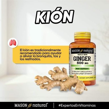 SUPLEMENTO MASON NATURAL GINGER 500MG ALIVIA RESFRIOS 60 CAPSULAS - 2