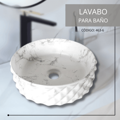 LAVAMANOS FRATELLI 463-6 BOWL LOZA CIRCULAR MARMOLEADO BLANCO CON GRIS DIAMANTE - 2