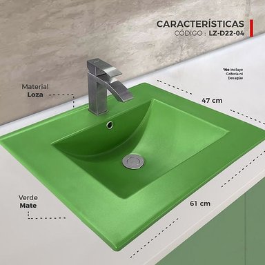 LAVAMANOS XM LZ-D22-04 LAVABO LOZA CUADRADO VERDE VERDE CLARO - 3