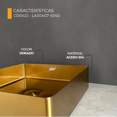 LAVADERO CUADRADO DE ACERO CON DESAGUE DORADO LA30407-4040 - 3