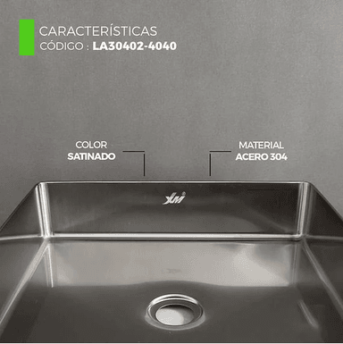 LAVADERO CUADRADO DE ACERO CON DESAGUE SATINADO LA30402-4040 - 3