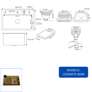 LAVADERO DE COCINA DORADO US30407E-8048 - 5