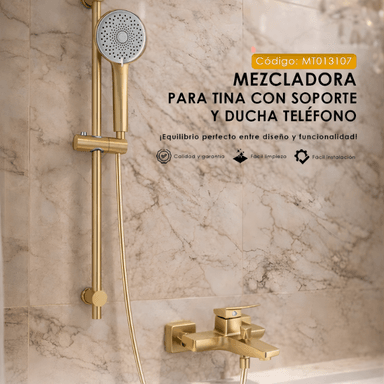 MEZCLADORA MONOCOMANDO PARA DUCHA TELEFONO CON BARRA DORADO MT013107 - 2