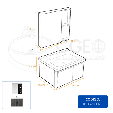 MUEBLE DE BAÑO DE PVC + ESPEJO - PV1008 GRIS - FRATELLI - 3