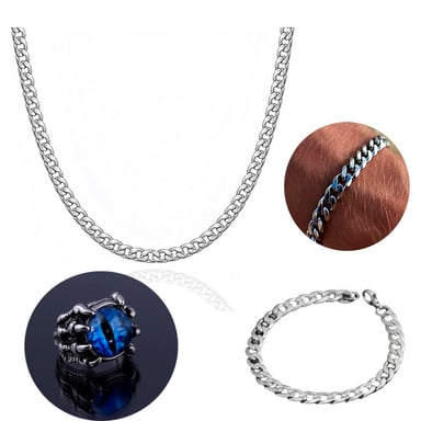 CADENA CON PULSERA Y ANILLO OJO DE GATO ACERO INOXIDABLE 8MM - 2