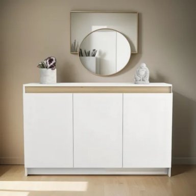 APARADOR NÓRDICO 3 PUERTAS COLOR BLANCO Y ROBLE 135X85CM, MELAMINA, - 3