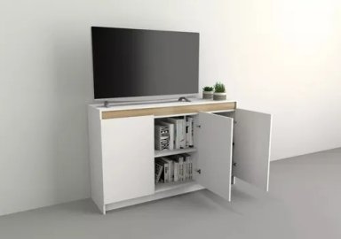 APARADOR NÓRDICO 3 PUERTAS COLOR BLANCO Y ROBLE 135X85CM, MELAMINA, - 5