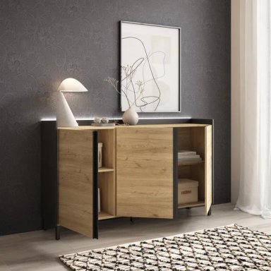 APARADOR ARABIA 3 PUERTAS 4 ESTANTES ROBLE NEGRO 156CM - 5