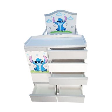 CAMA CUNA PLAZA Y MEDIA CON COMODA DESMONTABLE GRIS CON BLANCO - 2
