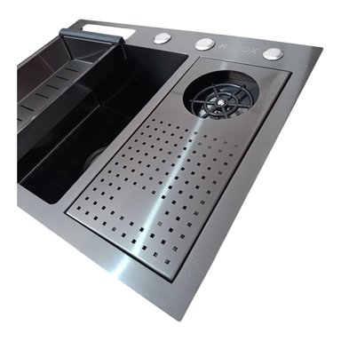 LAVADERO DE COCINA MODERNO MULTIFUNCIONAL ACERO INOX NEGRO GRAFITO 60X45X23 MARCA RINOX - 3