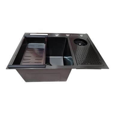 LAVADERO DE COCINA MODERNO MULTIFUNCIONAL ACERO INOX NEGRO GRAFITO 60X45X23 MARCA RINOX - 4