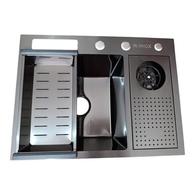LAVADERO DE COCINA MODERNO MULTIFUNCIONAL ACERO INOX NEGRO GRAFITO 60X45X23 MARCA RINOX - 6