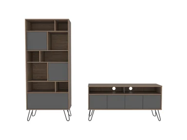 SET TUHOME VASSEL RACK TV55 + BIBLIOTECA MIEL PLOMO - 2
