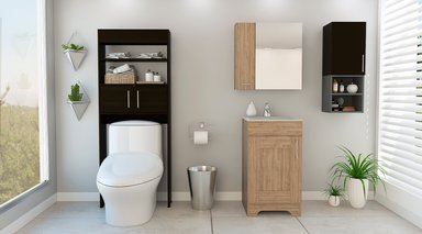 SET BOTIQUIN TUHOME BATH 300 NATURAL + MUEBLE LAVAMANOS + MURO + OPTIMIZADOR MIEL WENGUE - 2
