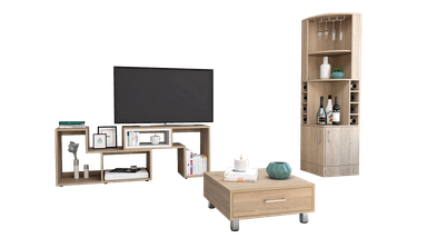 SET TUHOME BEIJING BAR ESQUINERO KAVA + RACK EXTENSIBLE TV40 + MESA DE CENTRO ROVERE - 1
