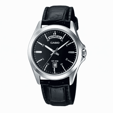 MTP-1370 | RELOJ CASIO PARA HOMBRE DE CUERO NEGRO | CAS-124 - 1
