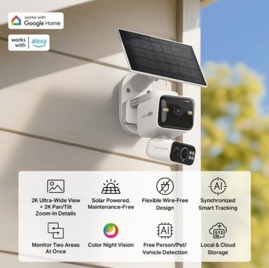 KIT TAPO C645D
KIT DE CÁMARA DE SEGURIDAD CON DOBLE LENTE Y FUNCIÓN DE GIRO E INCLINACIÓN ALIMENTADA POR ENERGÍA SOLAR - 4