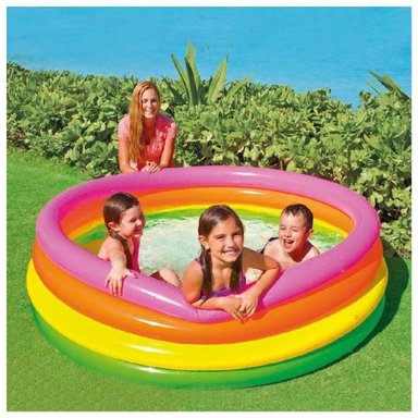 PISCINA INFLABLE REDONDA 4 ANILLOS COLORIDOS - 1