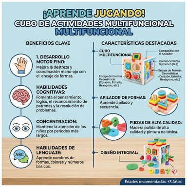 JUEGO DIDÁCTICO CUBO DE DIFICULTAD Y ENCAJE MONTESSORI DE MADERA CON NÚMEROS 6 EN 1 - 3