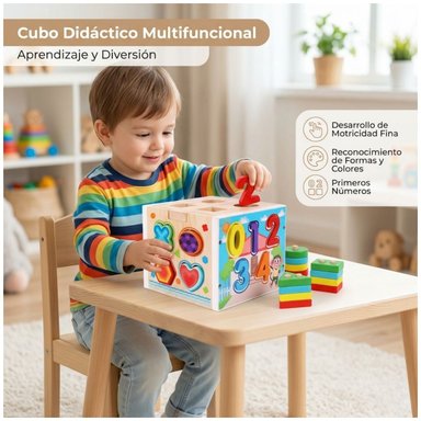 JUEGO DIDÁCTICO CUBO DE DIFICULTAD Y ENCAJE MONTESSORI DE MADERA CON NÚMEROS 6 EN 1 - 5