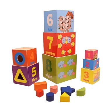 CUBOS DE APILAMIENTO Y ENCAJE MONTESSORI 8 NIVELES MADERA DIDÁCTICO - 3