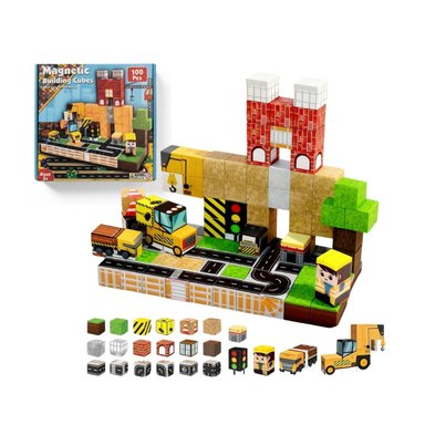 CUBOS MAGNÉTICOS DE CONSTRUCCIÓN CIUDAD Y GRÚA - SET DIDÁCTICO 100 PIEZAS STEM - 1