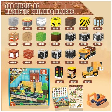 CUBOS MAGNÉTICOS DE CONSTRUCCIÓN CIUDAD Y GRÚA - SET DIDÁCTICO 100 PIEZAS STEM - 3