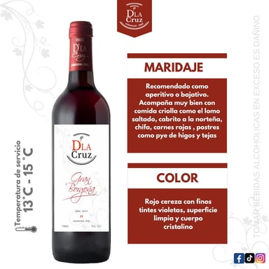 VINO TINTO BORGOÑA BODEGA D'LA CRUZ CAJA 750 ML CAJA 12 SEMI SECO GRAN NEGRO - 2