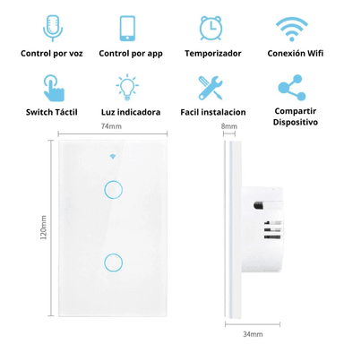 INTERRUPTOR WT02 INTELIGENTE WIFI DOBLE BLANCO - 2
