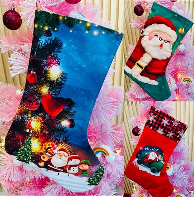 SET DE 3 CALCETIN NAVIDEÑO BOTAS 36CM PARA COLGAR EN LA CHIMENEA O ENTRADA - 1