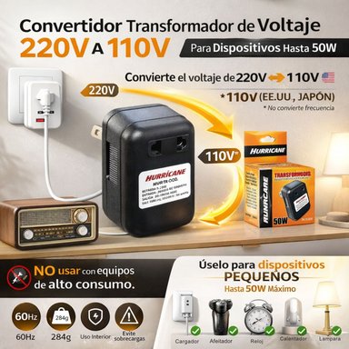 TRANSFORMADOR DE CORRIENTE 220V A 110V AC 50W PARA USO DOMÉSTICO INTERIOR - 2